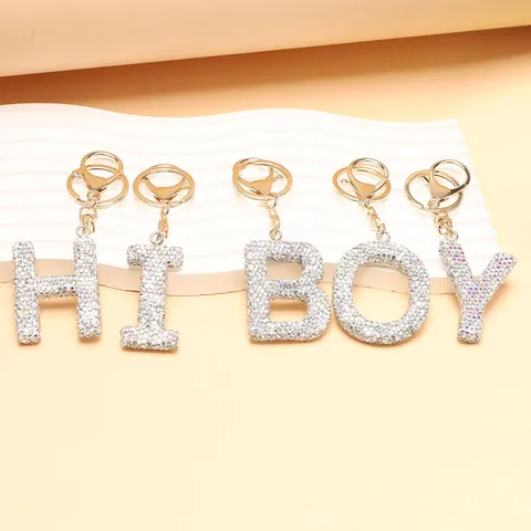 Korean Style Rhinestone Letter Keychain Alloy Alphabet Car Key Ring Women Bag Charm Pendant Fashion Jewelry