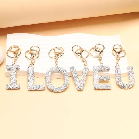 Korean Style Rhinestone Letter Keychain Alloy Alphabet Car Key Ring Women Bag Charm Pendant Fashion Jewelry