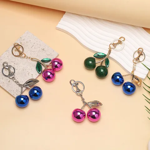 Fashion Cute Cherry Keychain Metal Bag Pendant Cartoon Fruit Key Ring Charm Women Accessories Car Bag Hanging Ornament