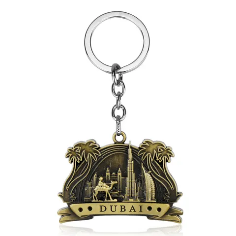 Dubai Camel Architecture Metal Zinc Alloy Keychain Creative Souvenir Gift Pendant Vintage Bronze Pewter Key Ring For Men Women
