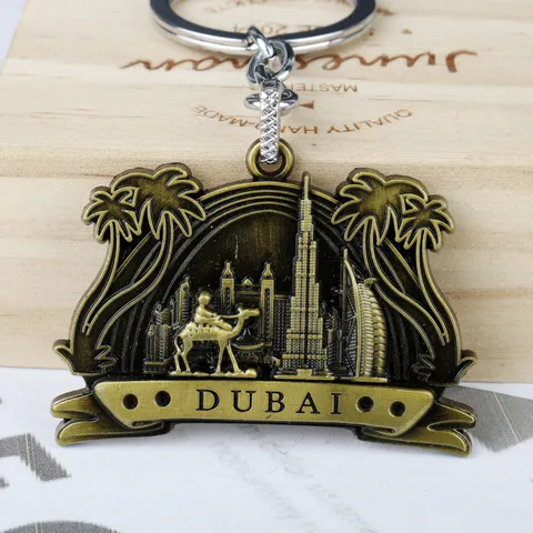 Dubai Camel Architecture Metal Zinc Alloy Keychain Creative Souvenir Gift Pendant Vintage Bronze Pewter Key Ring For Men Women