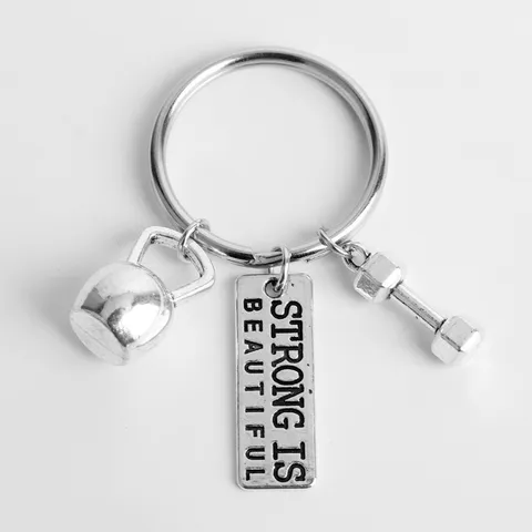 Creative Fitness Gym Equipment Metal Keychain Dumbbell Barbell Car Key Ring Fashion Bag Pendant Souvenir Gift