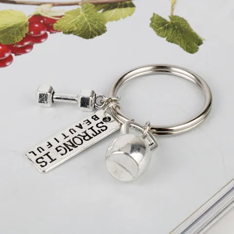 Creative Fitness Gym Equipment Metal Keychain Dumbbell Barbell Car Key Ring Fashion Bag Pendant Souvenir Gift