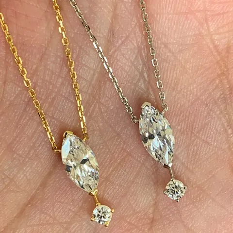 925 Sterling Silver Marquise Cut Rhinestone Teardrop Pendant Necklace Elegance Floating Crystal Choker Link Chain Jewelry Gift For Women