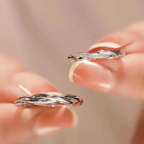 Mode 925 Silber Verstellbare Offene Paar Ringe Verflochten Kreuz Strass Mikro Eingelegte Strass Ringe Für Männer Frauen Romantik Schmuck Geschenk