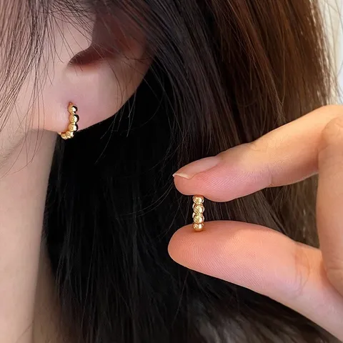 925 Sterlingsilber 18 Karat Vergoldet Perlen Creolen Für Damen Minimalistische Kleine Huggie Ohrringe Pendler Mode Schmuck