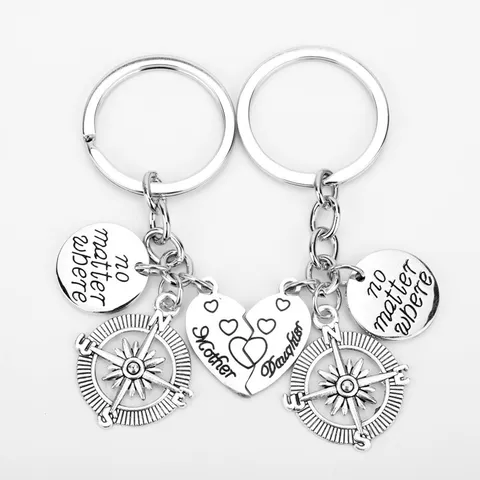 Moeder Dochter Sleutelhanger Legering Hart Kompas Gegraveerd Familie Sleutelhanger Set Cadeau Voor Moeder En Dochter