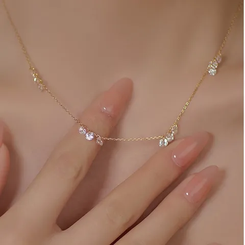 Élégant Collier Pendentif Goutte en Argent Sterling 925 Délicat Strass Brillant Chaîne de Clavicule Colliers Pour Femmes Bijoux Cadeau
