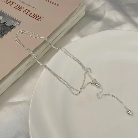 Collar Con Colgante de Corazón de Plata 925 Cadena Chopin Ajustable Choker Borla Cadena de Clavícula Joyería de Lujo para Mujer