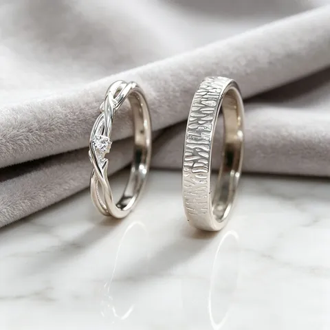 Anillos de Pareja de Plata de Ley S999 Diseño de Rama de Madera Anillo Abierto Ajustable para Mujeres Hombres Diamantes de Imitación Joyería Regalo