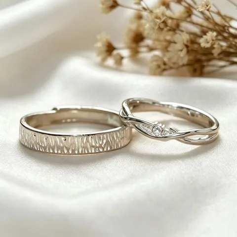 Anillos de Pareja de Plata de Ley S999 Diseño de Rama de Madera Anillo Abierto Ajustable para Mujeres Hombres Diamantes de Imitación Joyería Regalo