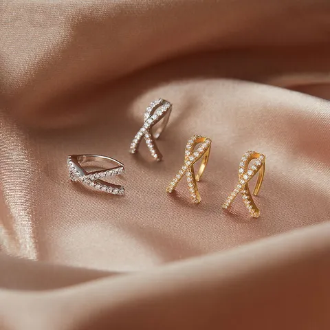 925 Plata de Ley Cruz Diamantes de Imitación Ear Cuffs Sin Perforación Clips de Oreja Geométricos en Forma de X Joyas Minimalistas para Mujer Regalo Elegante