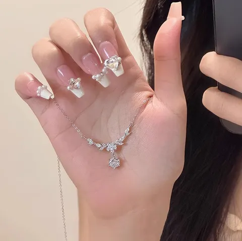 925 Sterling Silver Floral Wheat Ear Necklace For Women Elegant Rhinestone Flower Clavicle Chain Luxury Dainty Jewelry Gift