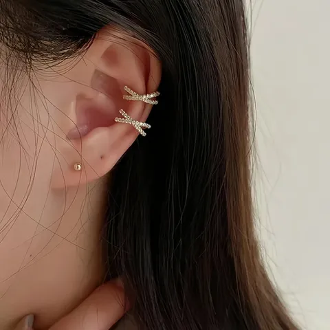 925 Plata de Ley Cruz Diamantes de Imitación Ear Cuffs Sin Perforación Clips de Oreja Geométricos en Forma de X Joyas Minimalistas para Mujer Regalo Elegante