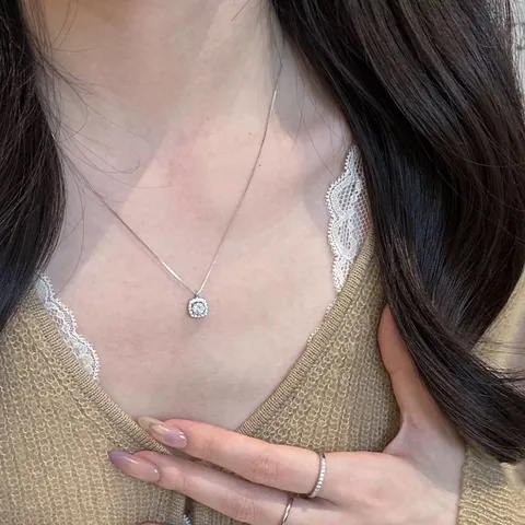 Collar con Colgante de Cubo de Azúcar Cuadrado de Plata de Ley 925 para Mujer Cadena de Clavícula con Incrustaciones de Strass de Lujo