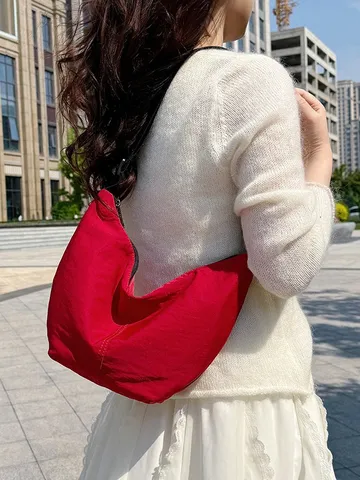 Bolso de Hombro Dumpling Casual Gran Capacidad Bolso Crossbody Hobo Urbano Minimalista Tela Lavada Bolso Diario Para Mujeres
