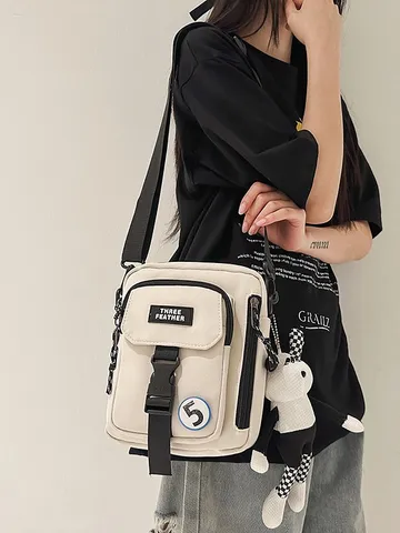 Bolso Bandolera Casual de Nailon para Hombre Estilo Japonés Bolso Crossbody de Commuting Diario Color Sólido Bolso Mensajero de Moda