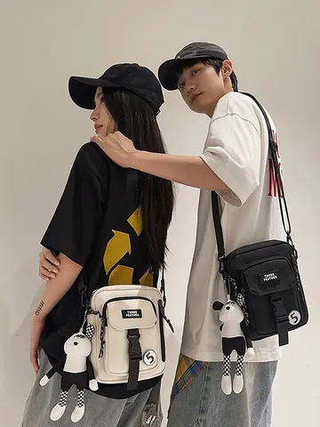 Bolso Bandolera Casual de Nailon para Hombre Estilo Japonés Bolso Crossbody de Commuting Diario Color Sólido Bolso Mensajero de Moda