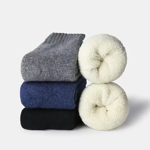 Unisex Winter Warm Thermal Crew Socks Solid Color Soft Comfortable Thickened Wool Socks Daily Casual Hosiery