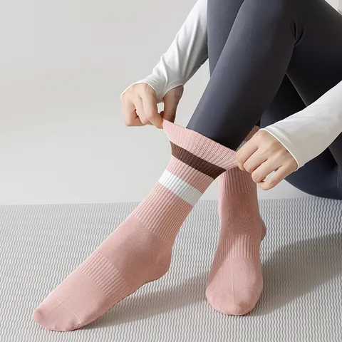 Dames Professionele Athletische Pilates Fitness Yoga Sokken Lange Katoen Antislip Grip Vloersokken Voor Dans Sport Training