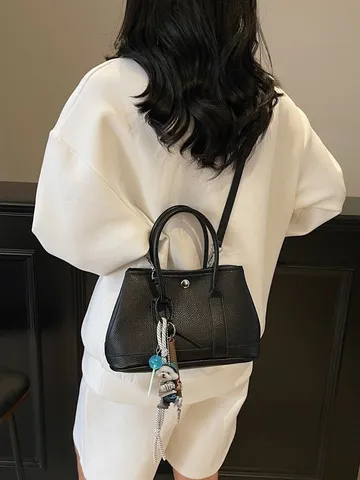 Mode PU Leder Tote Bag Für Damen Schicke Litschi Struktur Schulter Umhängetasche Elegante Minimalistische Handtasche