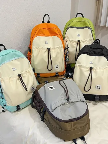 Nylon Contrast Color Drawstring Backpack Unisex Korean Casual Hiking Climbing Daypack Waterproof School Bag For Youth Travel