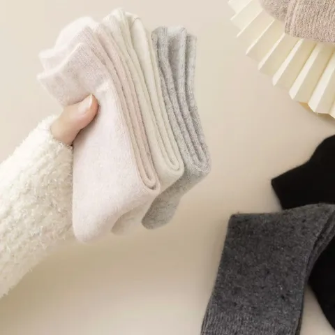 Calze a Metà Polpaccio Calde Casual Tinta Unita Misto Lana Pelo di Coniglio Ispessite Unisex Inverno Termico Casa Morbide Comode