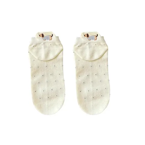 Calzini Corti in Puro Cotone con Ricamo Cucciolo Carino da Donna Estate Sottili Traspiranti Taglio Basso Casual Quotidiani