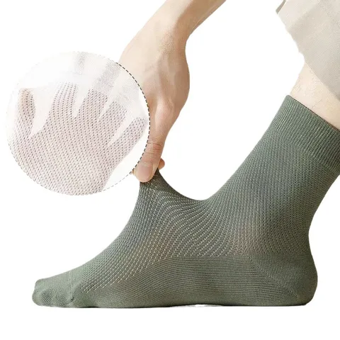 Men's Pure Cotton Business Casual Crew Socks Breathable Mesh Antibacterial Deodorant Spring Summer Solid Color Long Socks