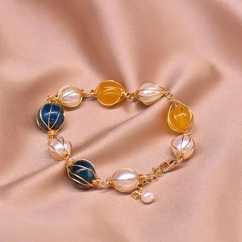 Handgefertigtes Süßwasserperlen Armband Kyanit Citrin Drahtgewickelt Barockperlen Schmuck Für Damen Vintage Handkette Armband