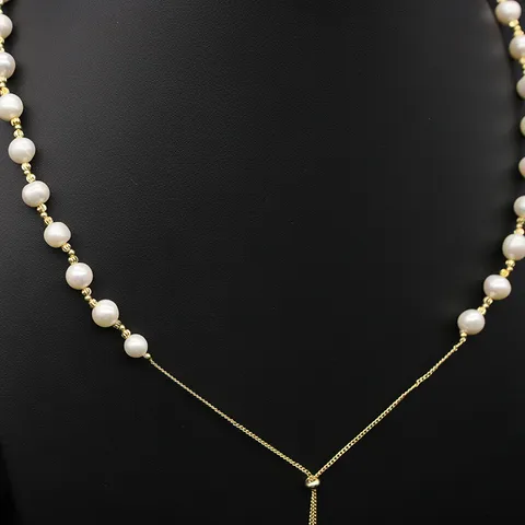 Elegante Verstellbare Süßwasserperlen Lange Pullover Kette Für Damen Vergoldetes Kupfer Quasten Anhänger Vintage Schmuck Zubehör