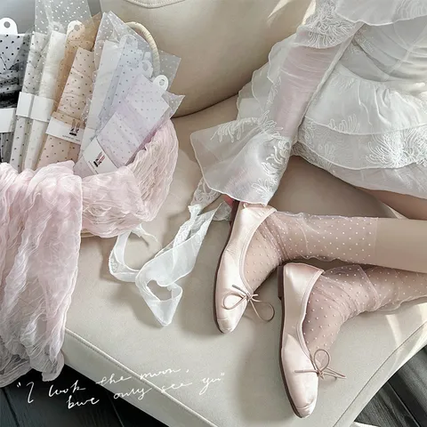 Calze a Metà Polpaccio Impilate in Maglia Trasparente Sottile Estiva da Donna Stile Balletto Dolce Traspirante Casual