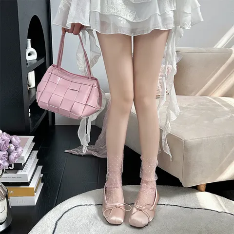 Calze a Metà Polpaccio Impilate in Maglia Trasparente Sottile Estiva da Donna Stile Balletto Dolce Traspirante Casual