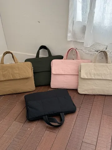 Urban Minimalist Canvas Quilted Laptop Handbag Solid Color Breathable Briefcase Style File Tote Shoulder Carrying Bag For Men Women