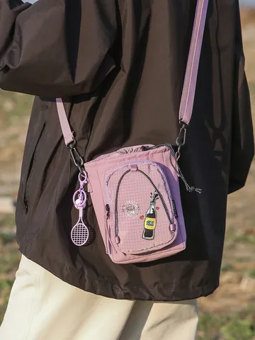 Bolso Bandolera de Moda de Nailon Mini Bolso para Teléfono de Senderismo Cartera Bloques de Color Ligero Patrón de Cuadros para Hombre Mujer