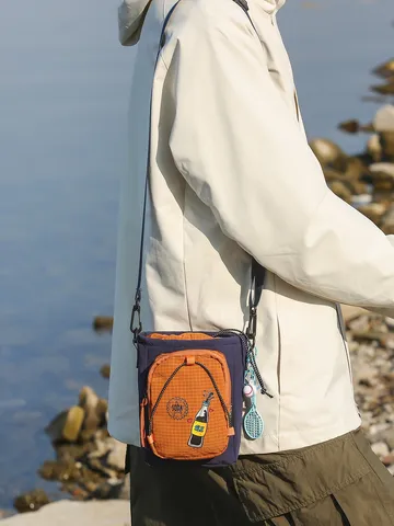 Bolso Bandolera de Moda de Nailon Mini Bolso para Teléfono de Senderismo Cartera Bloques de Color Ligero Patrón de Cuadros para Hombre Mujer