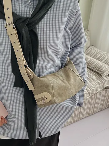 Fashion Women PU Shoulder Bag Chic Underarm Bag Trendy Belt Decor Handbag Solid Color Elegant Zipper Square Purse For Daily Matching