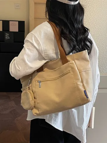 Casual Γυναικεία Τσάντα Tote από Καμβά Μεγάλης Χωρητικότητας Τσάντα Ώμου Με Μίνι Πορτοφόλι για Καθημερινή Μετακίνηση