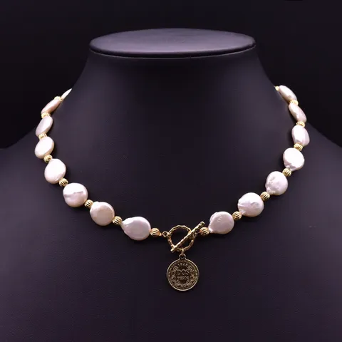 Barock Süßwasserperle Kette Vintage Porträtmünze Anhänger Choker Handgefertigte Perlenkette T-Verschluss Halsketten Geschenk Für Damen