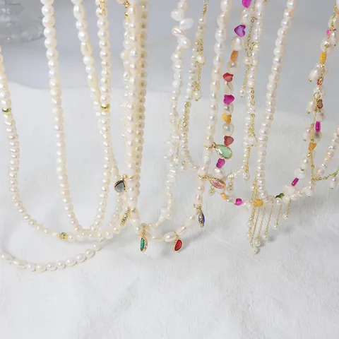 Natürliche Süßwasserperlenkette Für Damen Vintage Barockperlen Choker Mit Buntem Künstlichem Kristall Wassertropfen Anhänger Schmuck