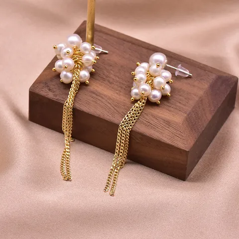 Elegante Süßwasserperlen Quasten Ohrhänger Mit 925 Sterling Silber Ohrstecker-Stift Vintage Florale Geometrische Ohrringe Schmuck Für Damen Geschenk