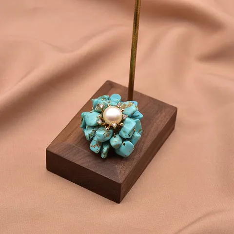 Vintage Vergoldetes Kupfer Süßwasserperle Brosche Türkis Blume Blatt Strass Brosche Kleidung Nadel Geschenk Für Damen Schmuck