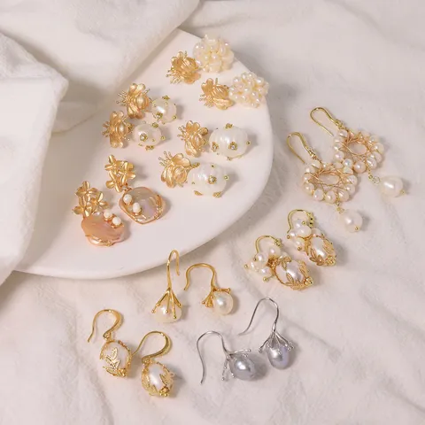 Barocke Süßwasserperlen Ohrhänger Retro Biene Blume Ohrstecker Mit 925 Sterling Silber Ohrstecker-Stift Damen Luxusschmuck