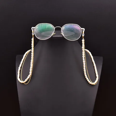 Chaîne de Lunettes en Perle d'Eau Douce Naturelle Rétro pour Femmes Cuivre Plaqué Or Cordon Antidérapant Bijoux de Mode