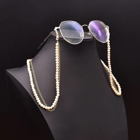 Chaîne de Lunettes en Perle d'Eau Douce Naturelle Rétro pour Femmes Cuivre Plaqué Or Cordon Antidérapant Bijoux de Mode