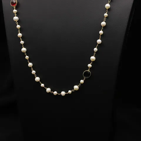 Vintage 18K Vergoldete Kupfer Süßwasserperle Pulverkette Damen Elegant Handgefertigte Lange Anhänger Halskette Schmuck