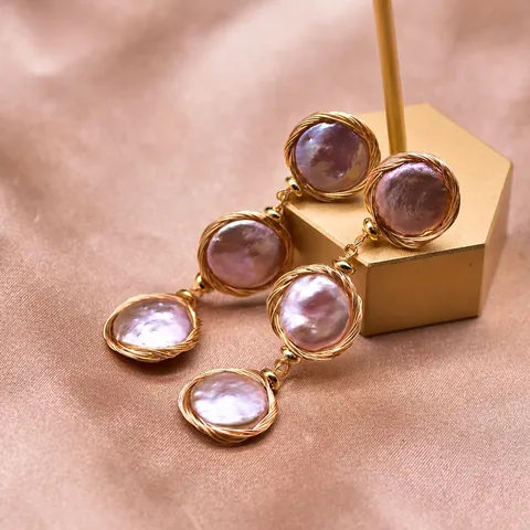 Boucles d'Oreilles Pendantes Baroque Perle Artificielle en Fil de Cuivre Enroulé pour Femme Bijoux Géométriques Faits Main
