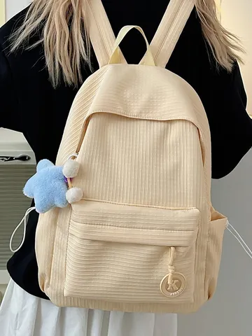 Minimalist Solid Color Nylon Backpack For School Teens Large Capacity Breathable Wear Resistant Travel Shoulder Bag Student Bookbag Everyday Outdoor Laptop Rucksack