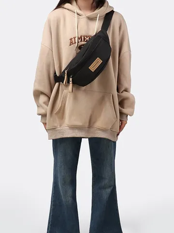 Unisex Τσάντα Στήθους από Καμβά Streetwear Casual Αθλητικό Τσαντάκι Μέσης με Μπάλωμα Γραμμάτων και Ραφές Χιαστί Τσάντα Ώμου για Καθημερινή Χρήση