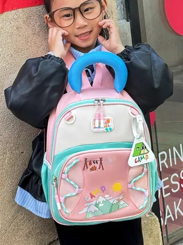 Kinder Tekenfilm Camping Rugzak Polyester Lichtgewicht Kleurblok Kleuterschool Schooltas voor Jongens Meisjes Ademende Reistas